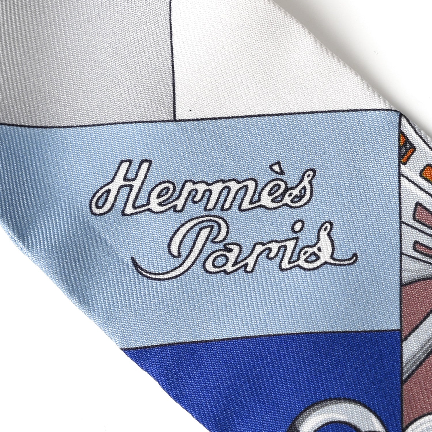 Hermes Silk Cliquetis Twilly Marine White Marron 2 of 5