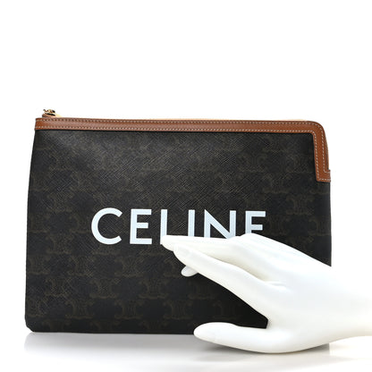 Celine Triomphe Canvas Lambskin Small Pouch Tan 2 of 7