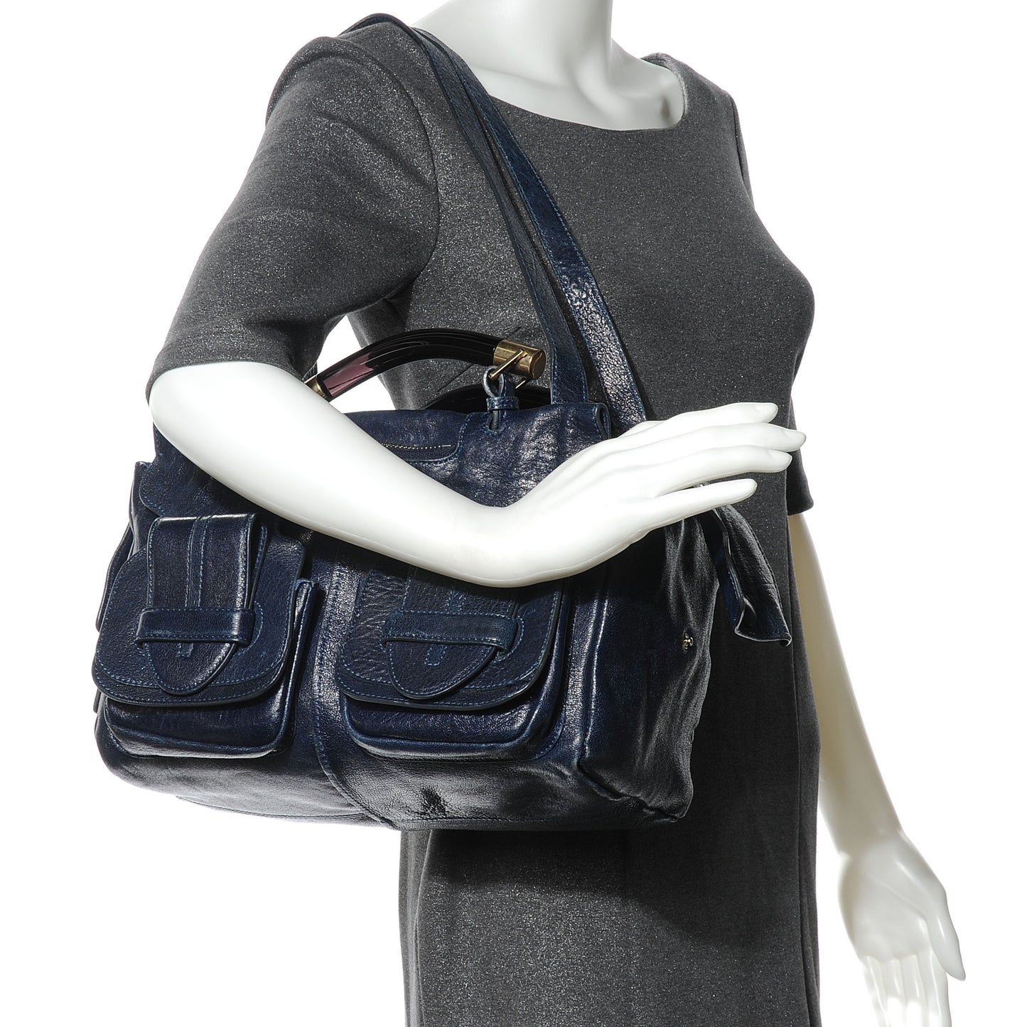 Leather Saskia Satchel Navy