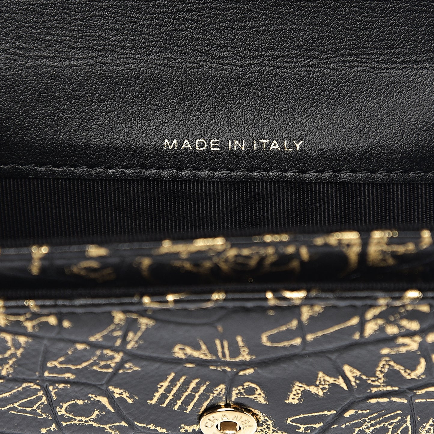 Calfskin Crocodile Embossed Graffiti Cocodile Reissue Card Holder Wallet Black Gold