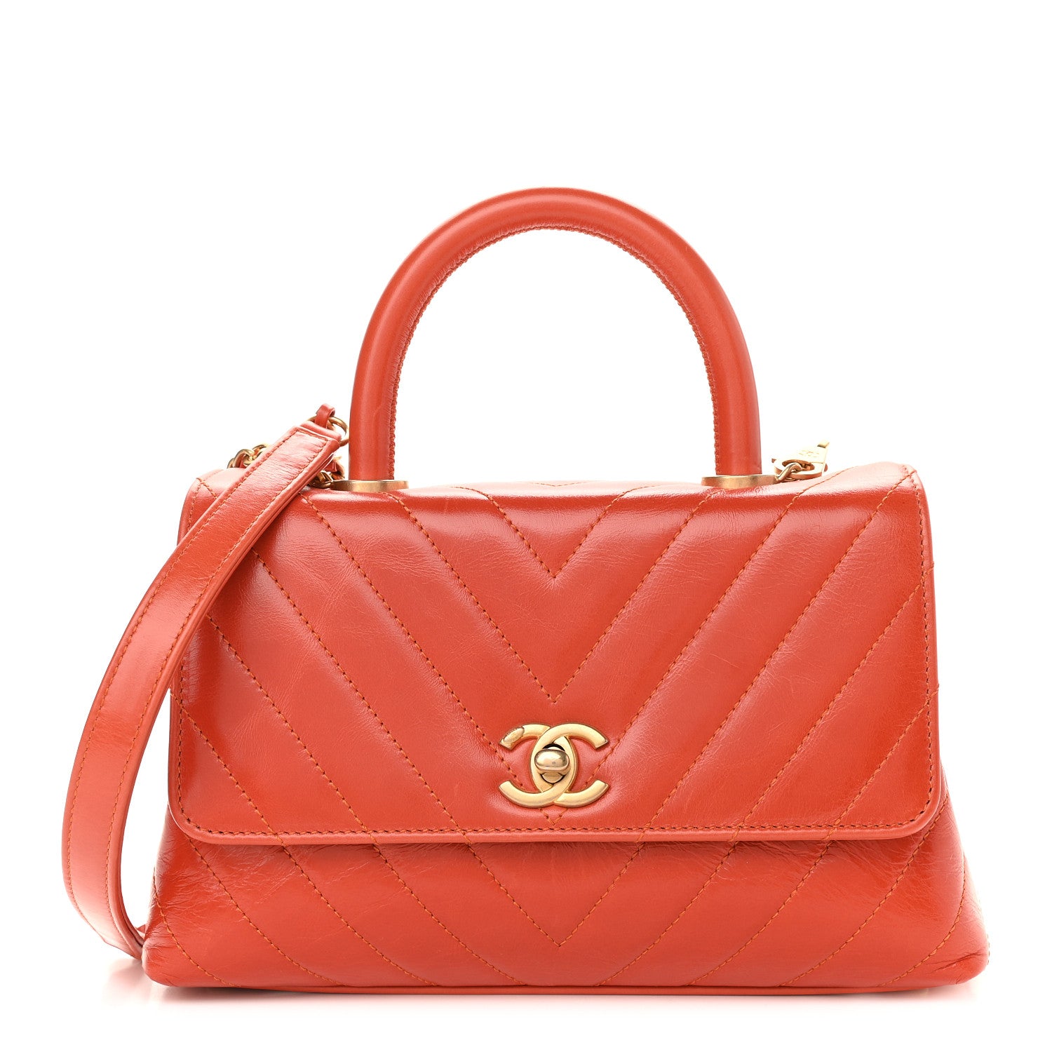 Chanel Calfskin Chevron Quilted Mini Coco Handle Flap Orange 1 of 10