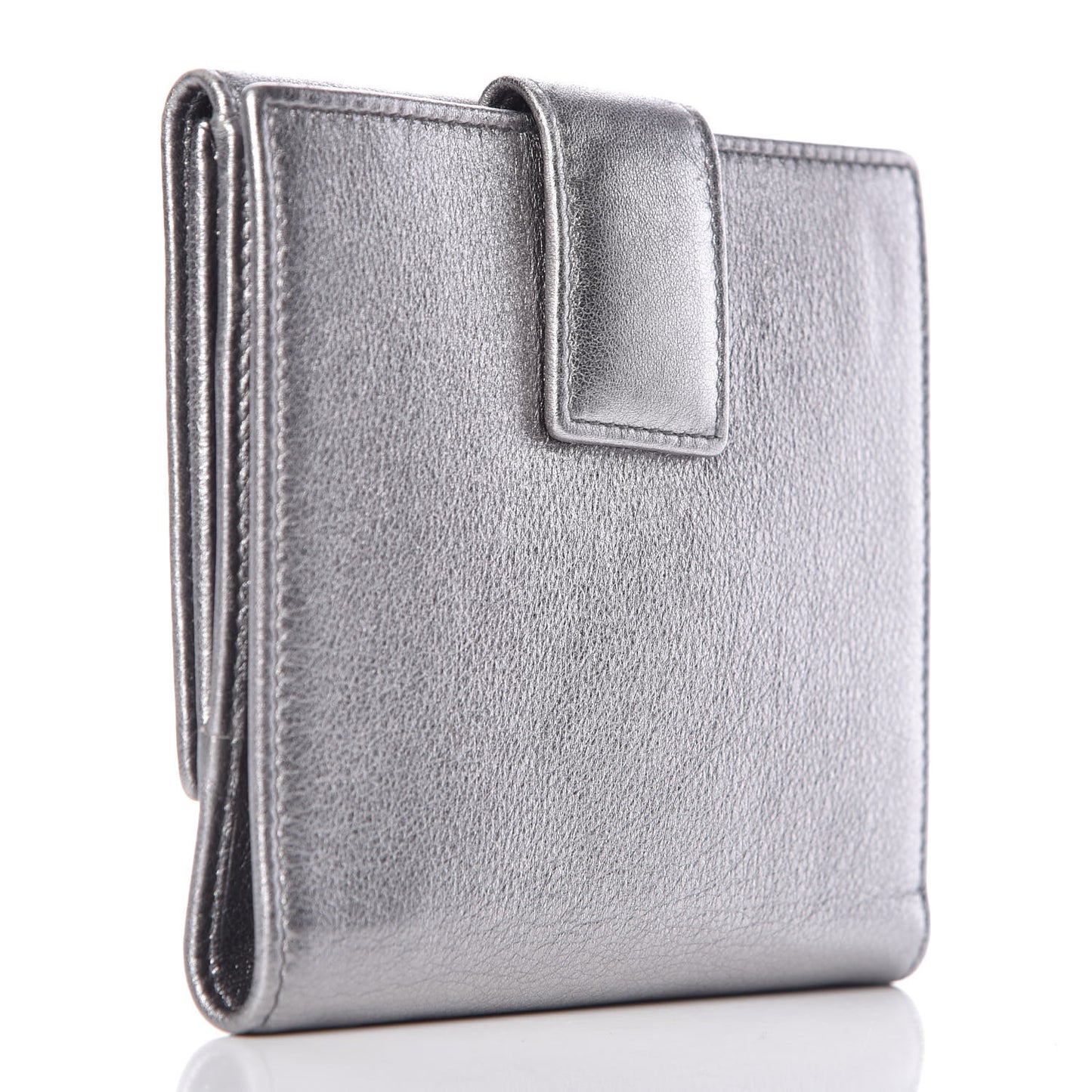 Metallic Grained Calfskin Y-Mail French Wallet Silver