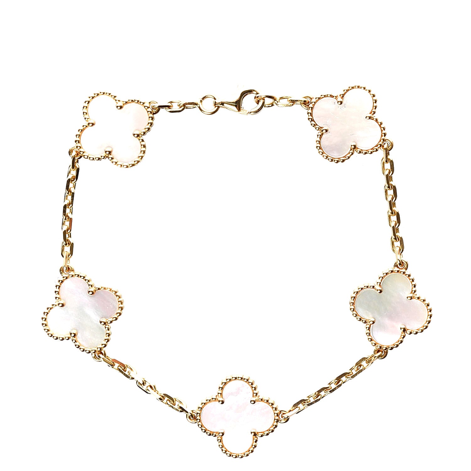 Van Cleef & Arpels 18K Yellow Gold Mother of Pearl 5 Motifs Vintage Alhambra Bracelet 3 of 4