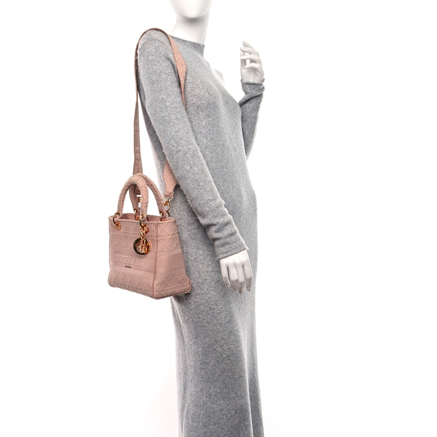 Christian Dior Canvas Embroidered Cannage Medium Lady D-Lite Pink 3 of 9