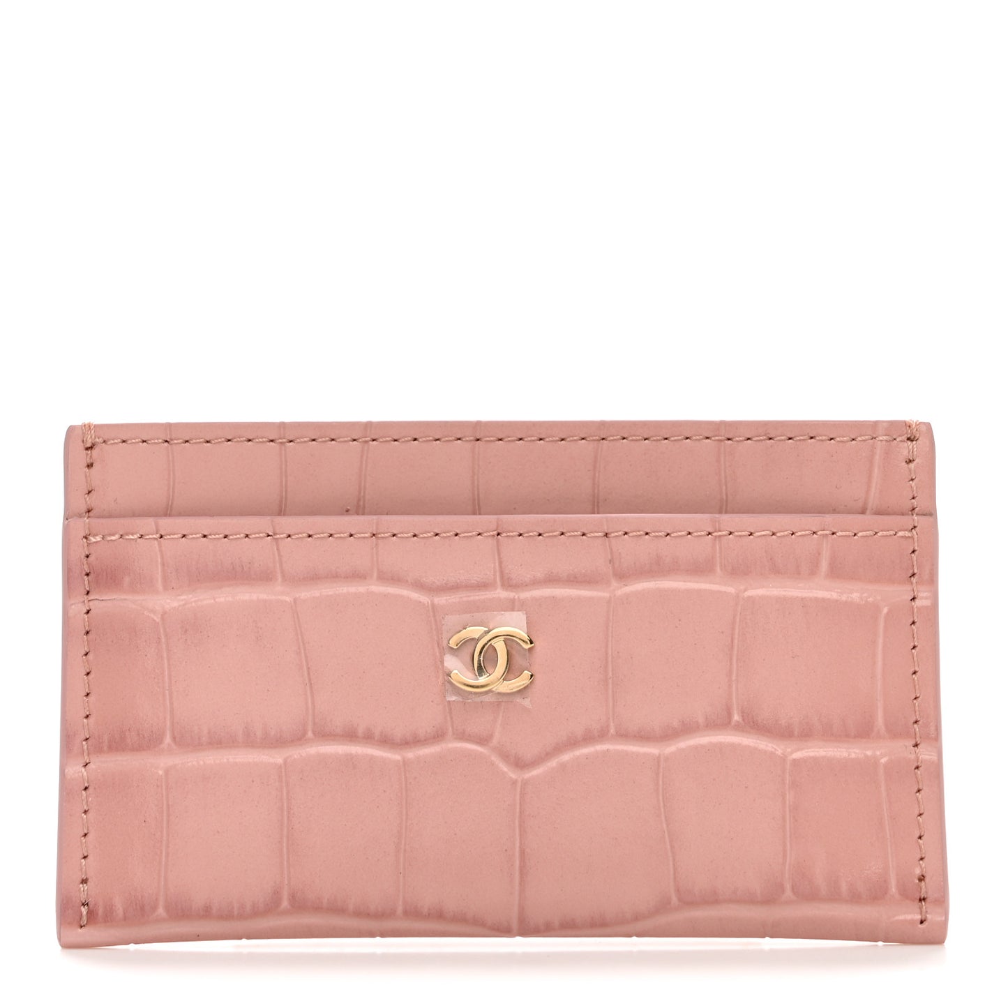 Calfskin Crocodile Embossed Crococo Card Holder Light Pink