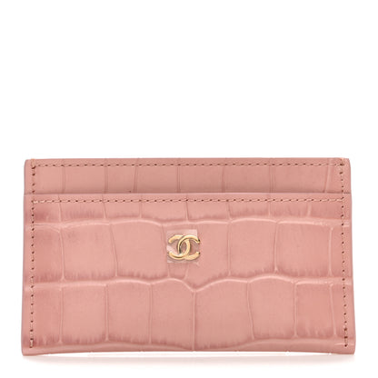 Chanel Calfskin Crocodile Embossed Crococo Card Holder Light Pink 1 of 8