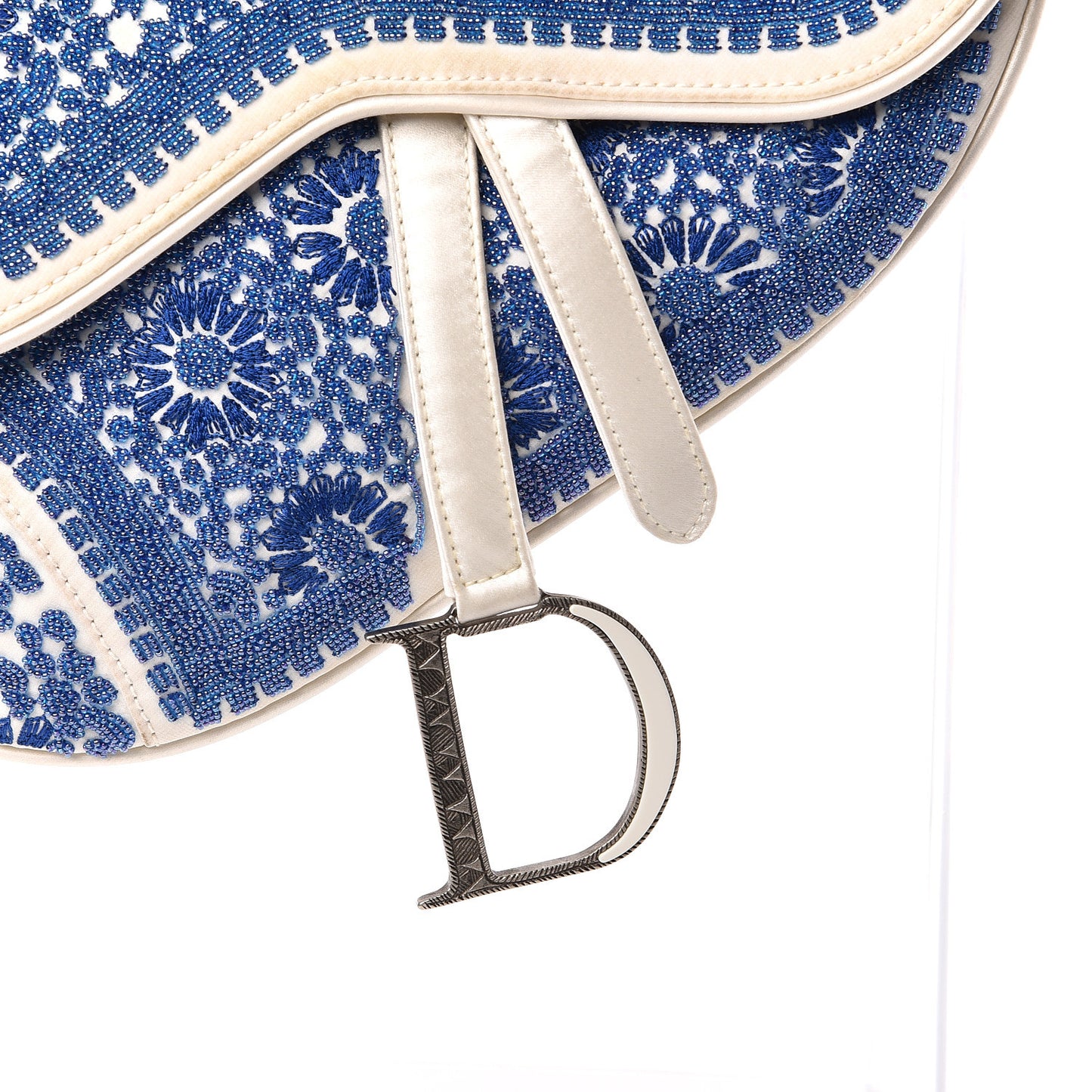 Satin Sequin Embellished Saddle Bag White Blue