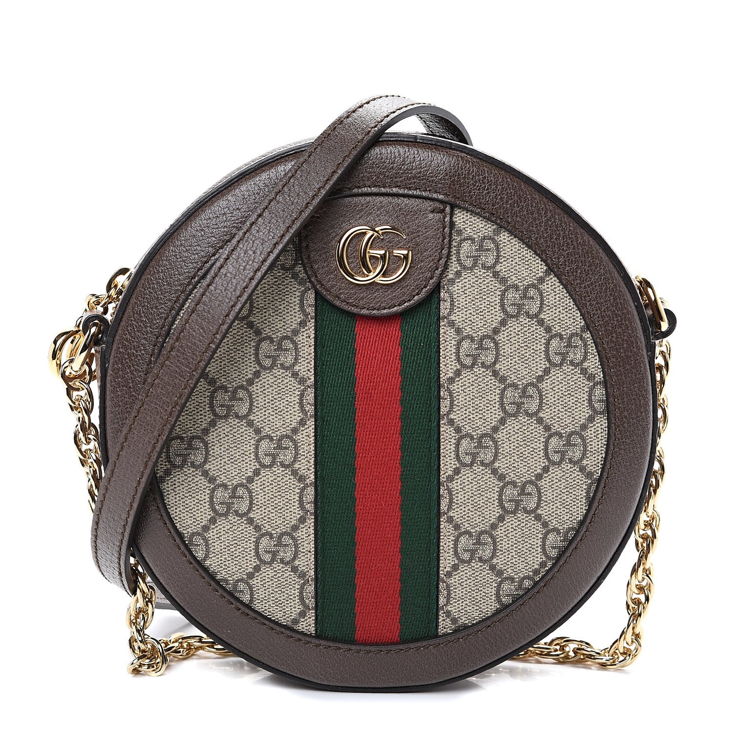 GG Supreme Monogram Web Mini Ophidia Round Shoulder Bag Brown
