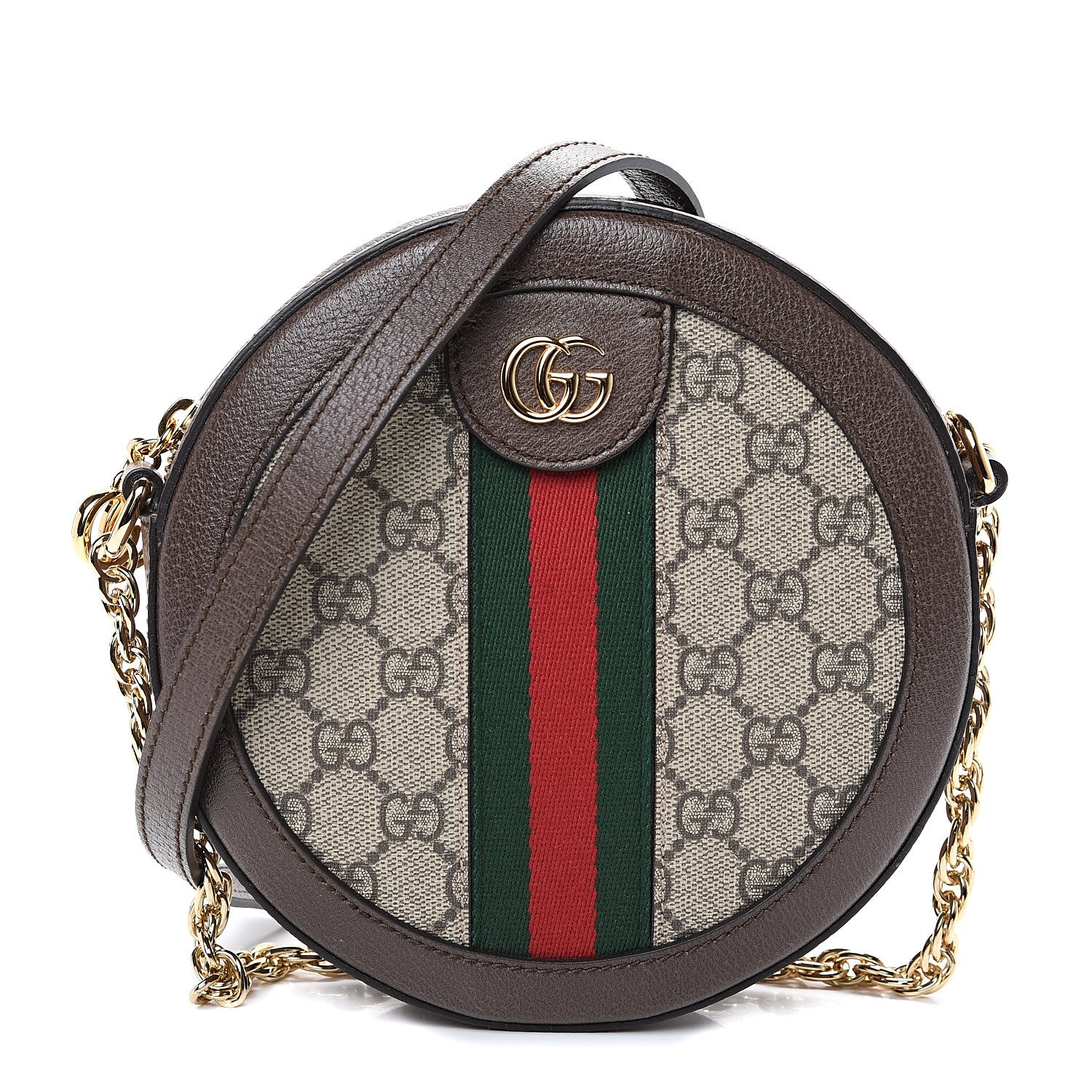 Gucci GG Supreme Monogram Web Mini Ophidia Round Shoulder Bag Brown 1 of 9
