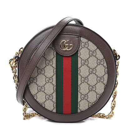 Gucci GG Supreme Monogram Web Mini Ophidia Round Shoulder Bag Brown 1 of 9