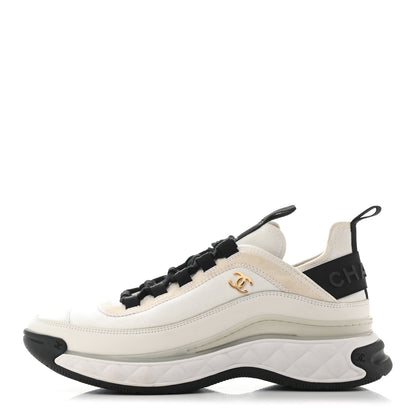 Chanel Velvet Calfskin Mixed Fibers CC Sneakers 39 Ivory Black 1 of 10