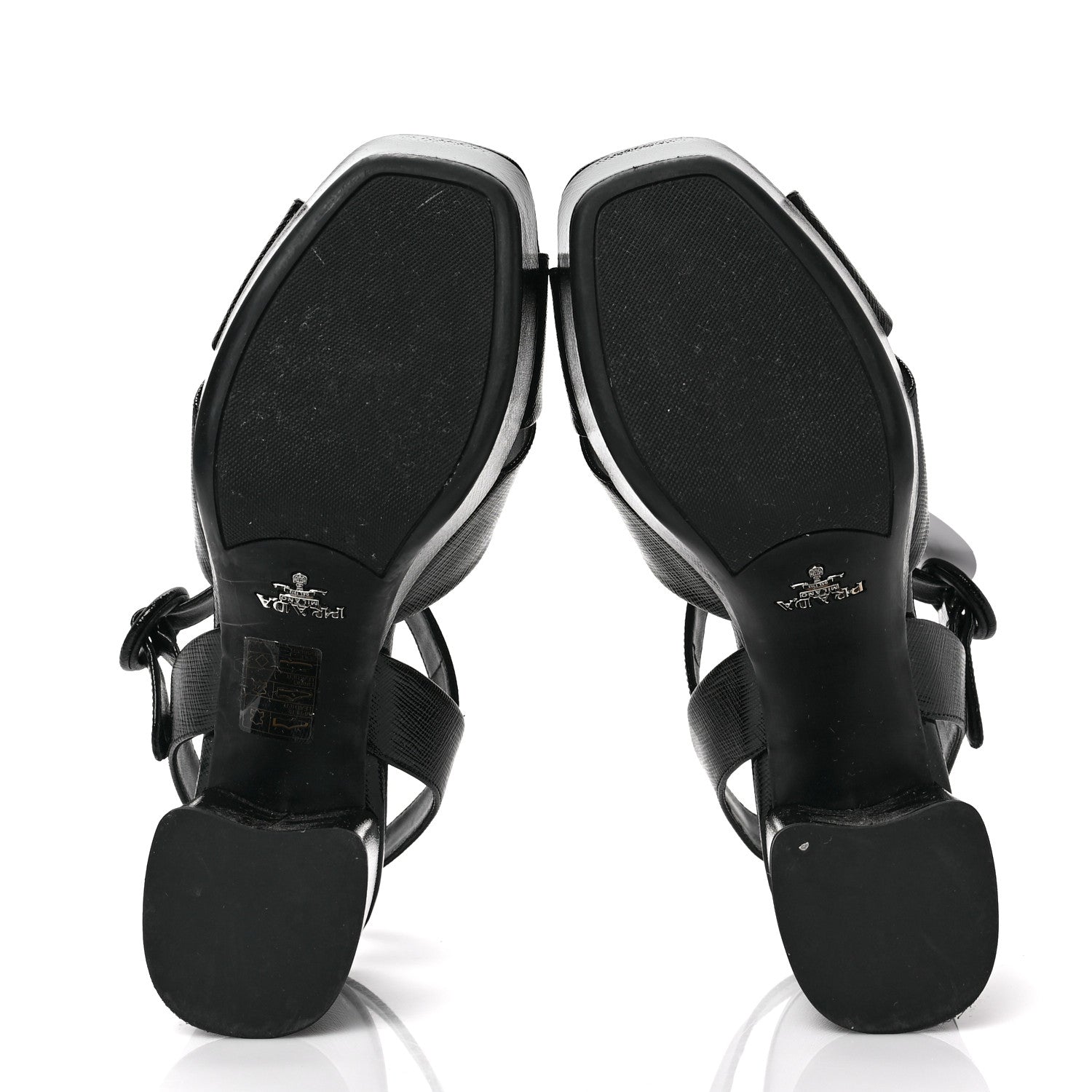 Prada Vernice Saffiano Embossed Crisscross Platform 20/65mm Sandals 36 Black 6 of 8