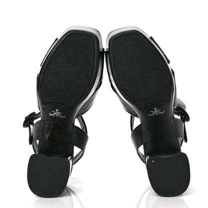 Prada Vernice Saffiano Embossed Crisscross Platform 20/65mm Sandals 36 Black 6 of 8