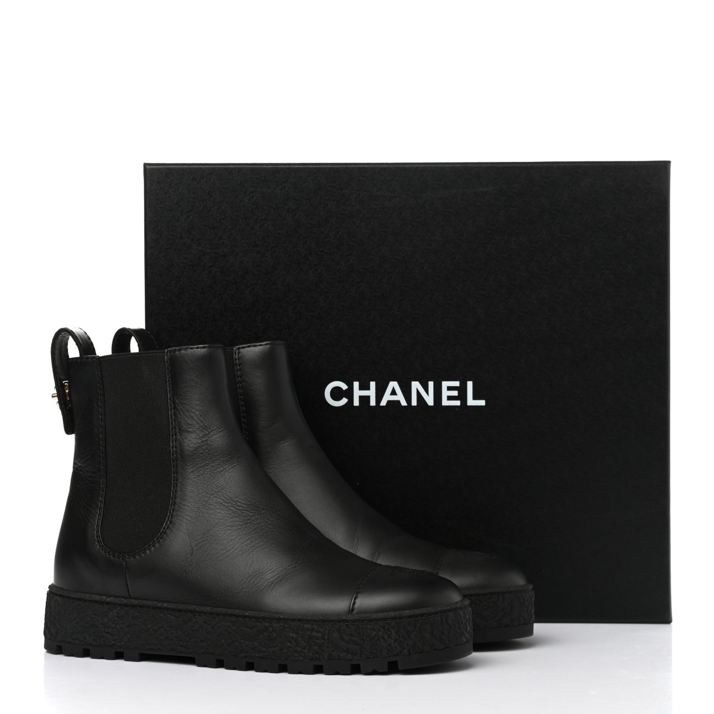 Calfskin Cap Toe CC Ankle Boots 37 Black