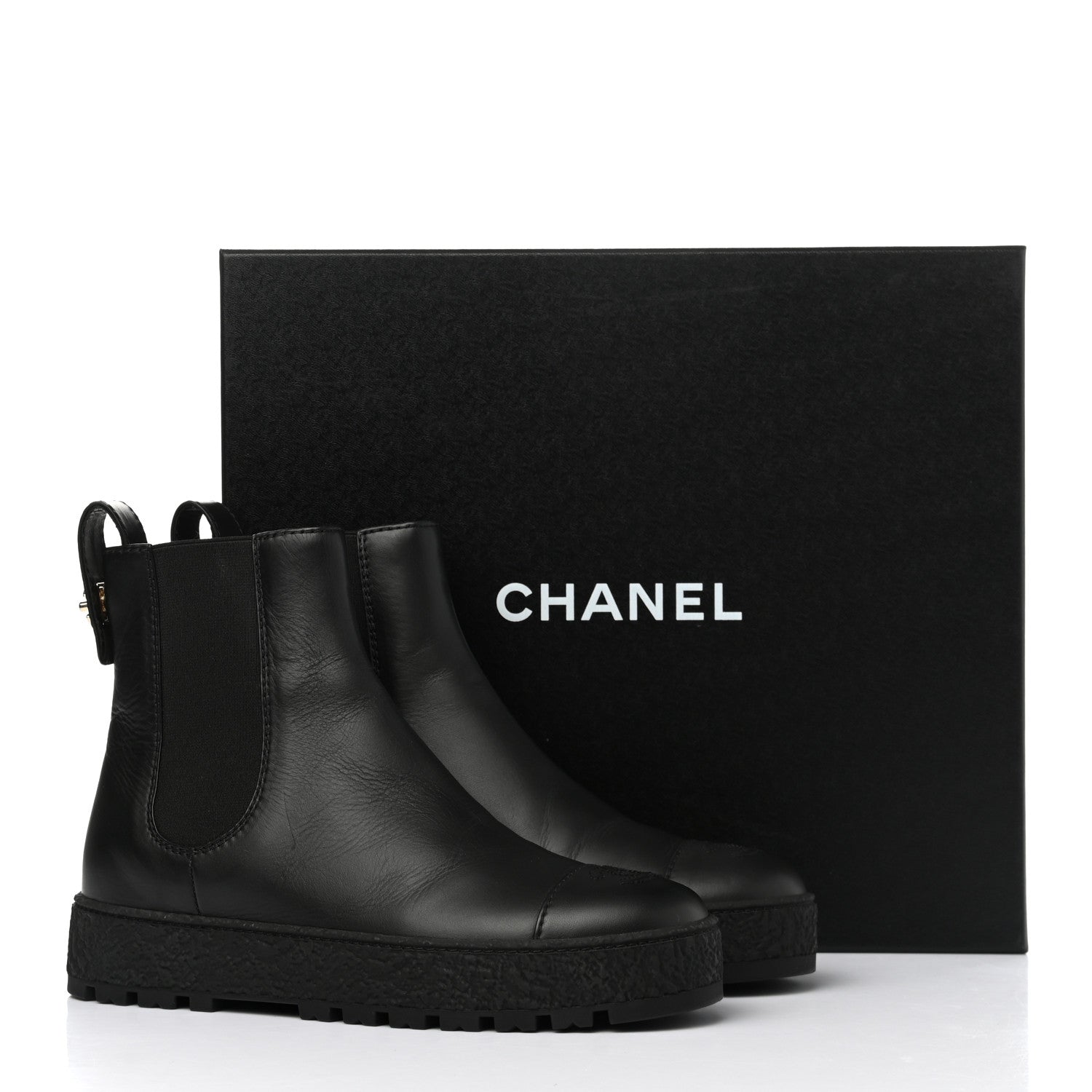 Chanel Calfskin Cap Toe CC Ankle Boots 37 Black 10 of 10
