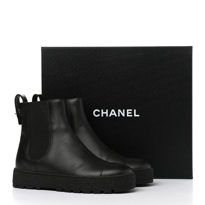 Chanel Calfskin Cap Toe CC Ankle Boots 37 Black 10 of 10