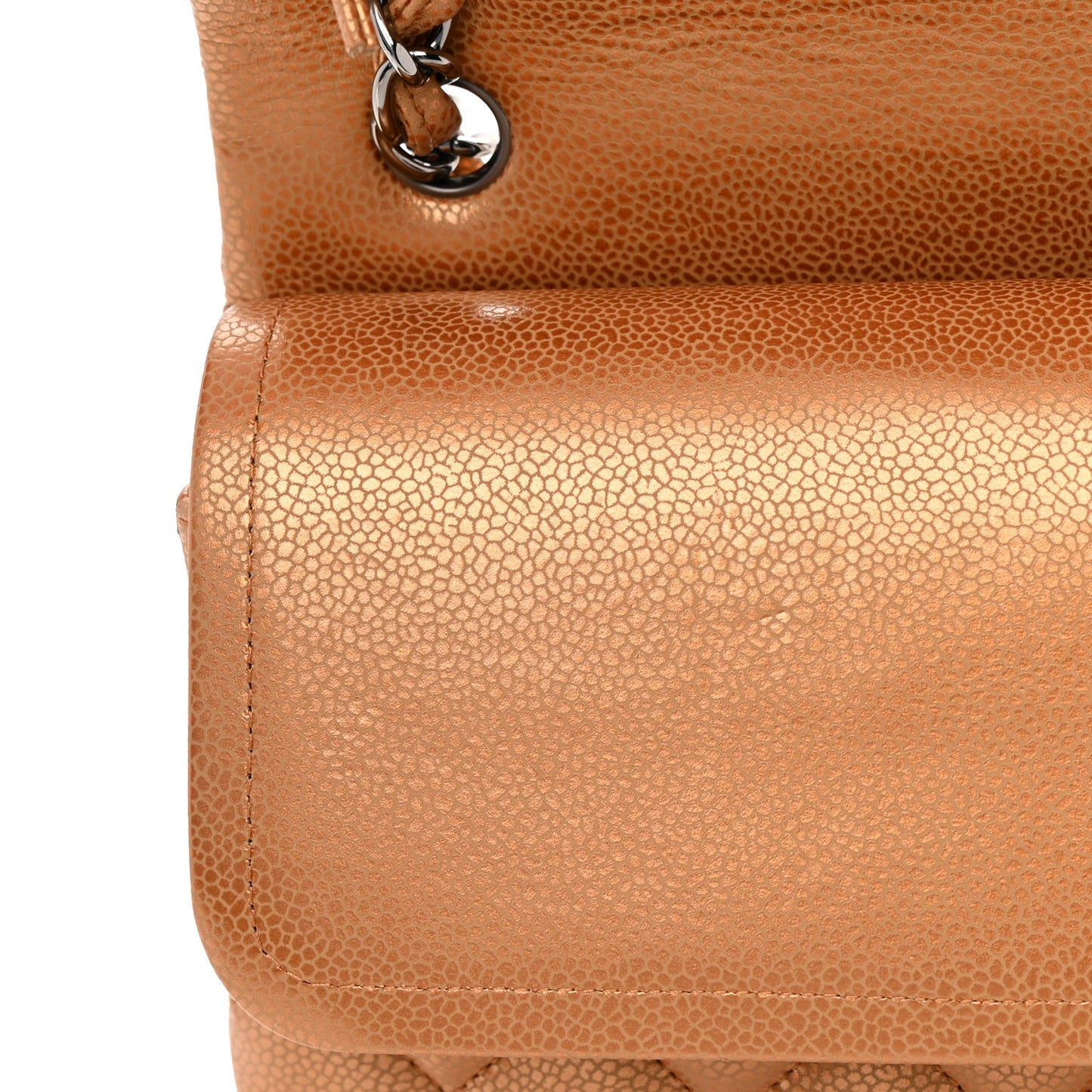 Metallic Caviar Quilted Jumbo Double Flap Copper