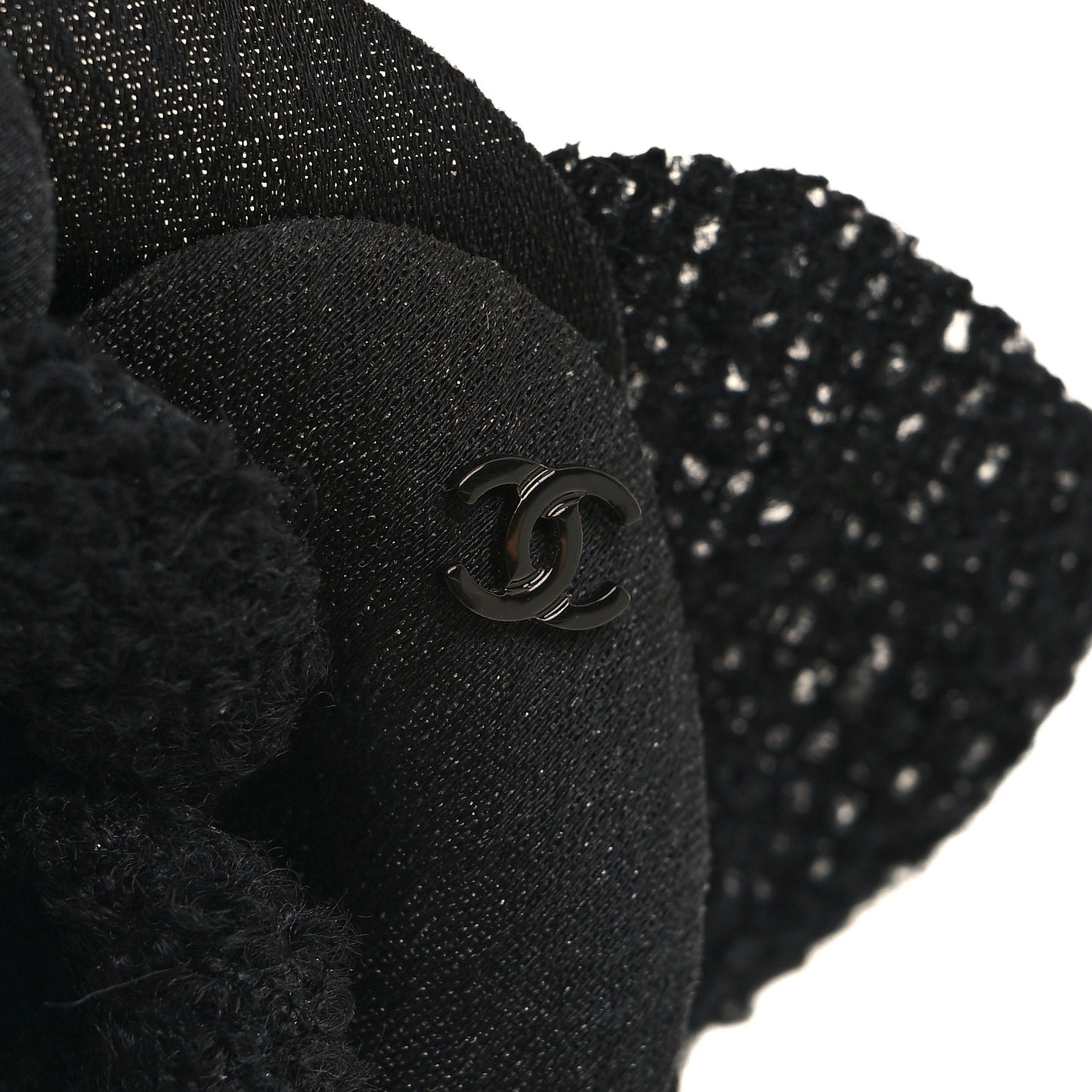 Tweed Fabric Camellia Pin Brooch Black