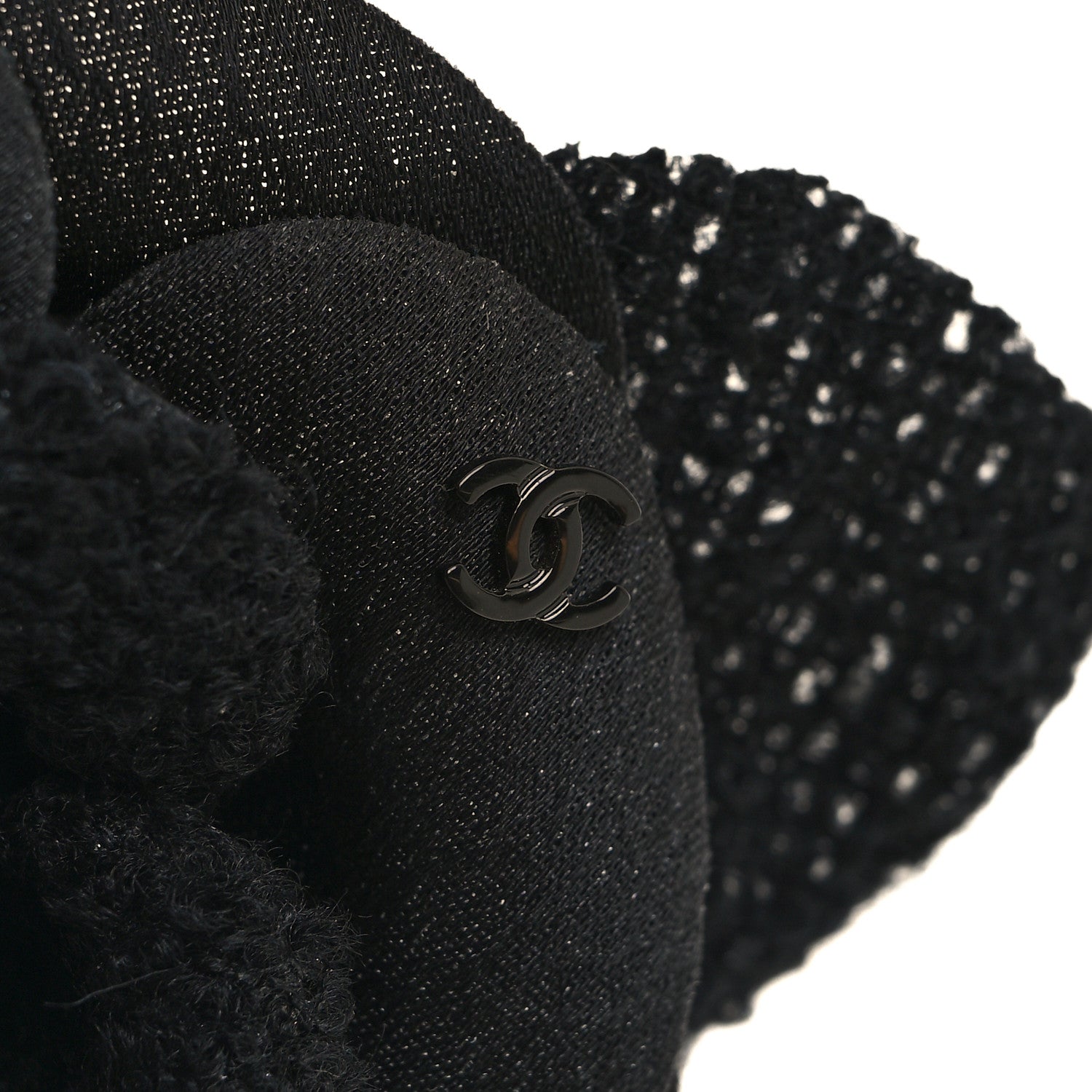 Chanel Tweed Fabric Camellia Pin Brooch Black 3 of 3