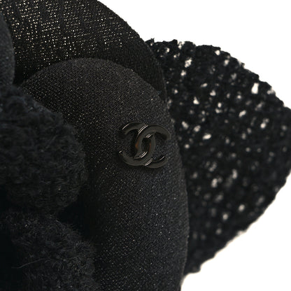 Chanel Tweed Fabric Camellia Pin Brooch Black 3 of 3