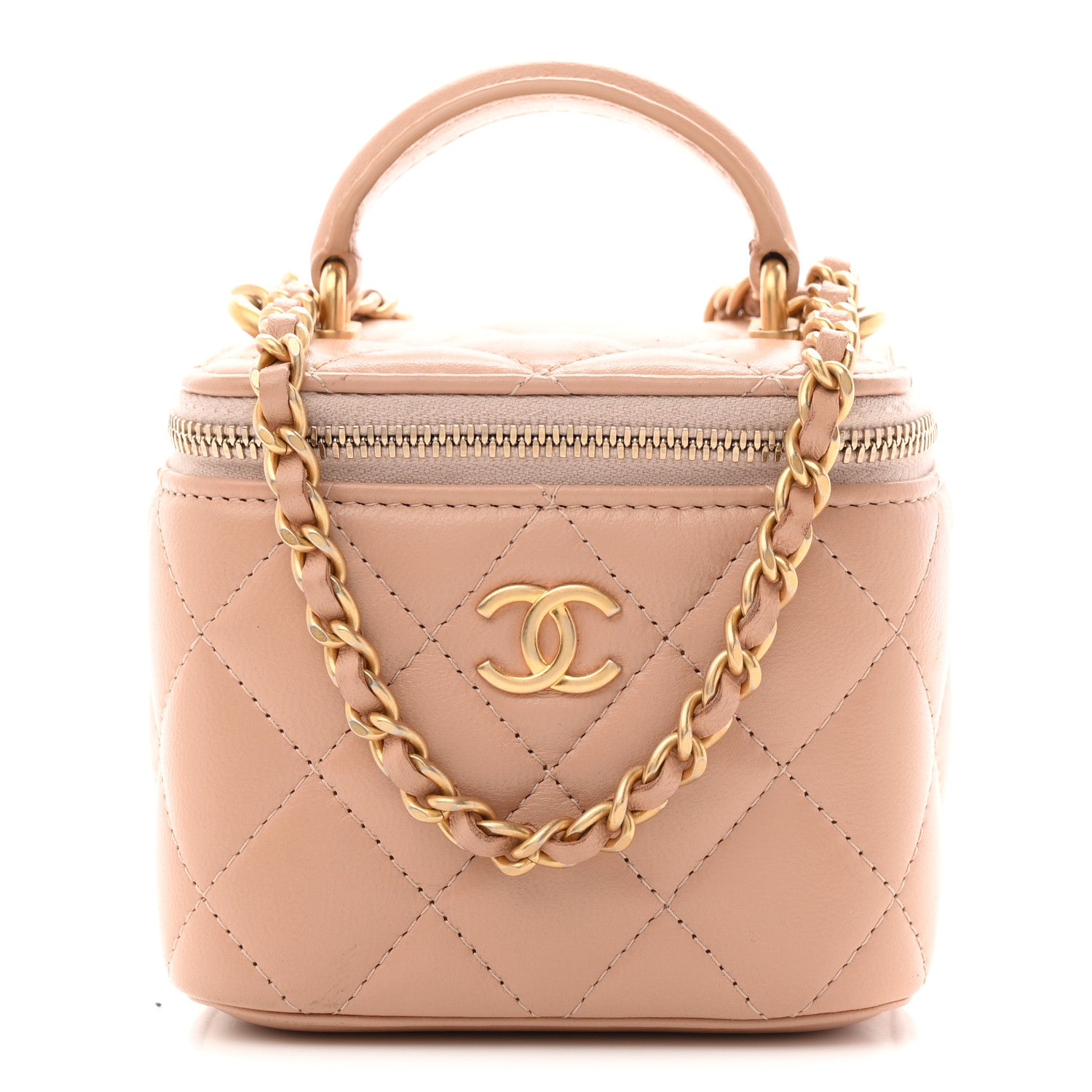 Chanel Lambskin Quilted Top Handle Mini Vanity Case With Chain Beige 1 of 11