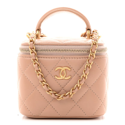 Chanel Lambskin Quilted Top Handle Mini Vanity Case With Chain Beige 1 of 11