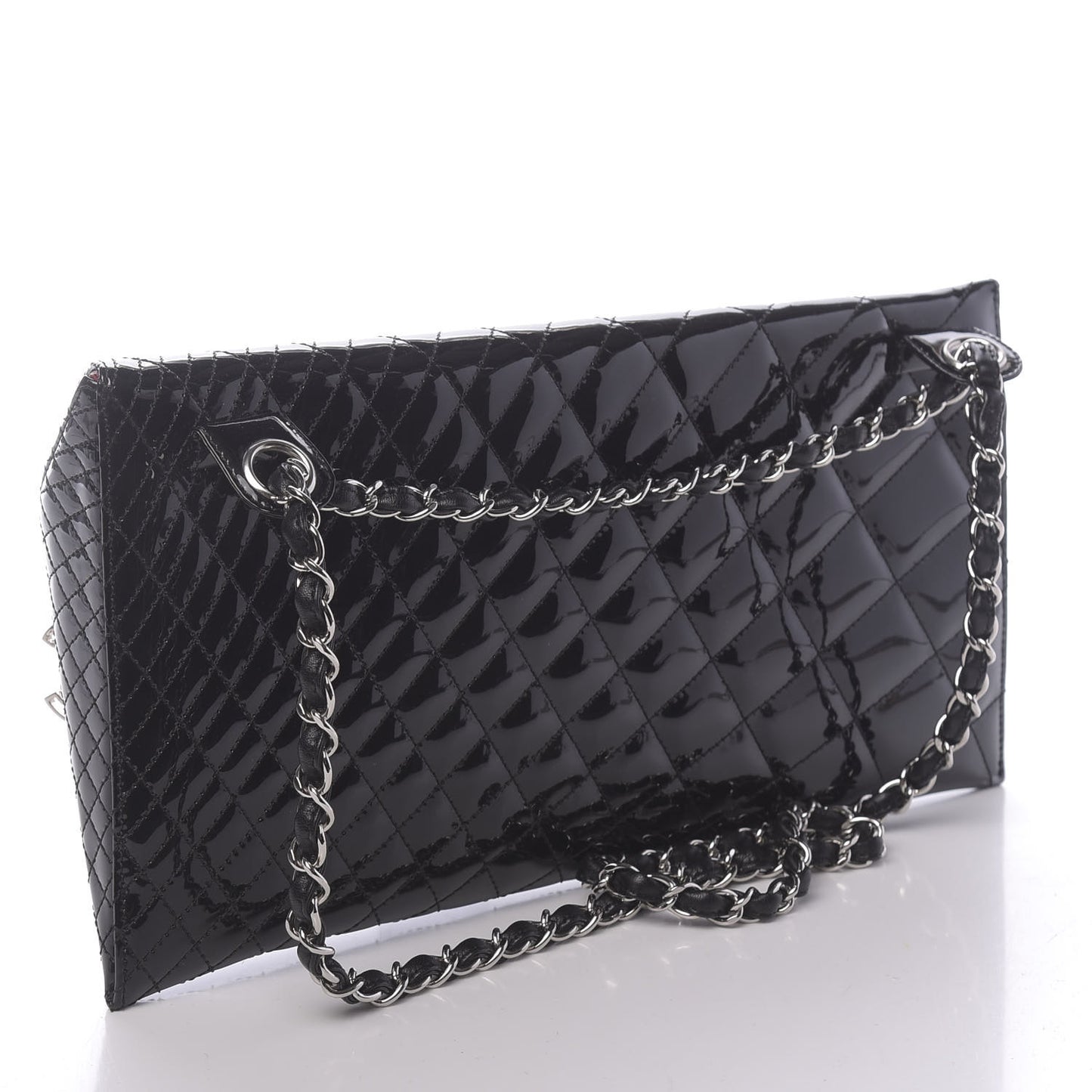 Patent Geometric Quilted Kaleidoscope Clutch Black