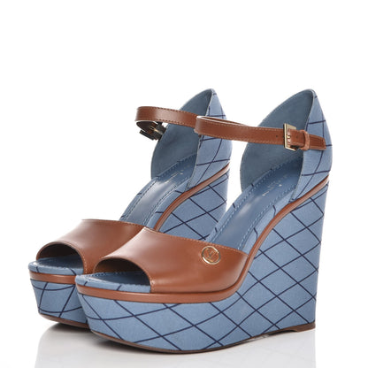 Louis Vuitton Denim Malletage Blossom Wedge Sandal 38.5 3 of 8
