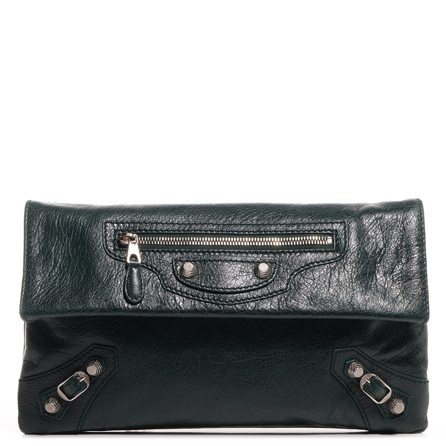 Agneau Giant 12 Silver Hardware Envelope Clutch Poker Fonce