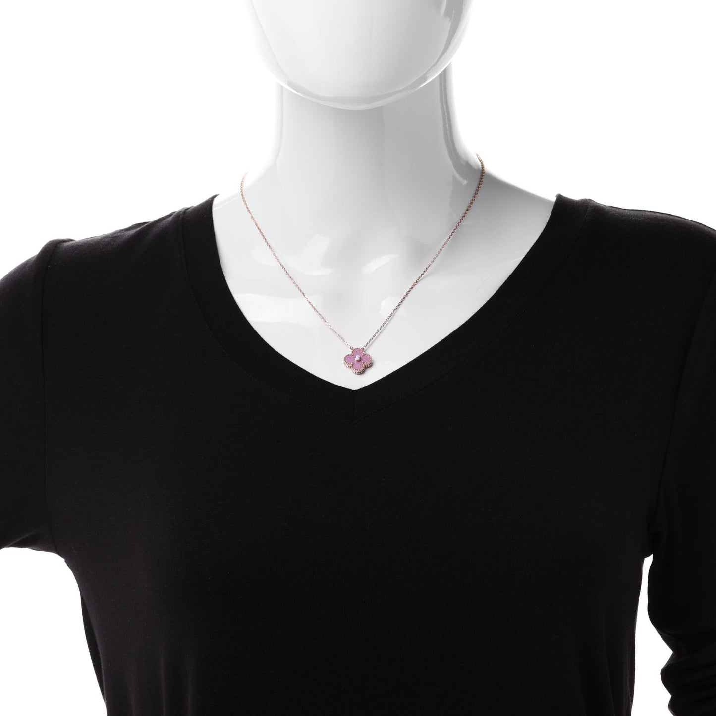 18K Rose Gold Diamond Rhodonite Vintage Alhambra Pendant Necklace