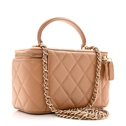 Chanel Lambskin Quilted Small Top Handle Vanity Case With Chain Beige 3 of 11