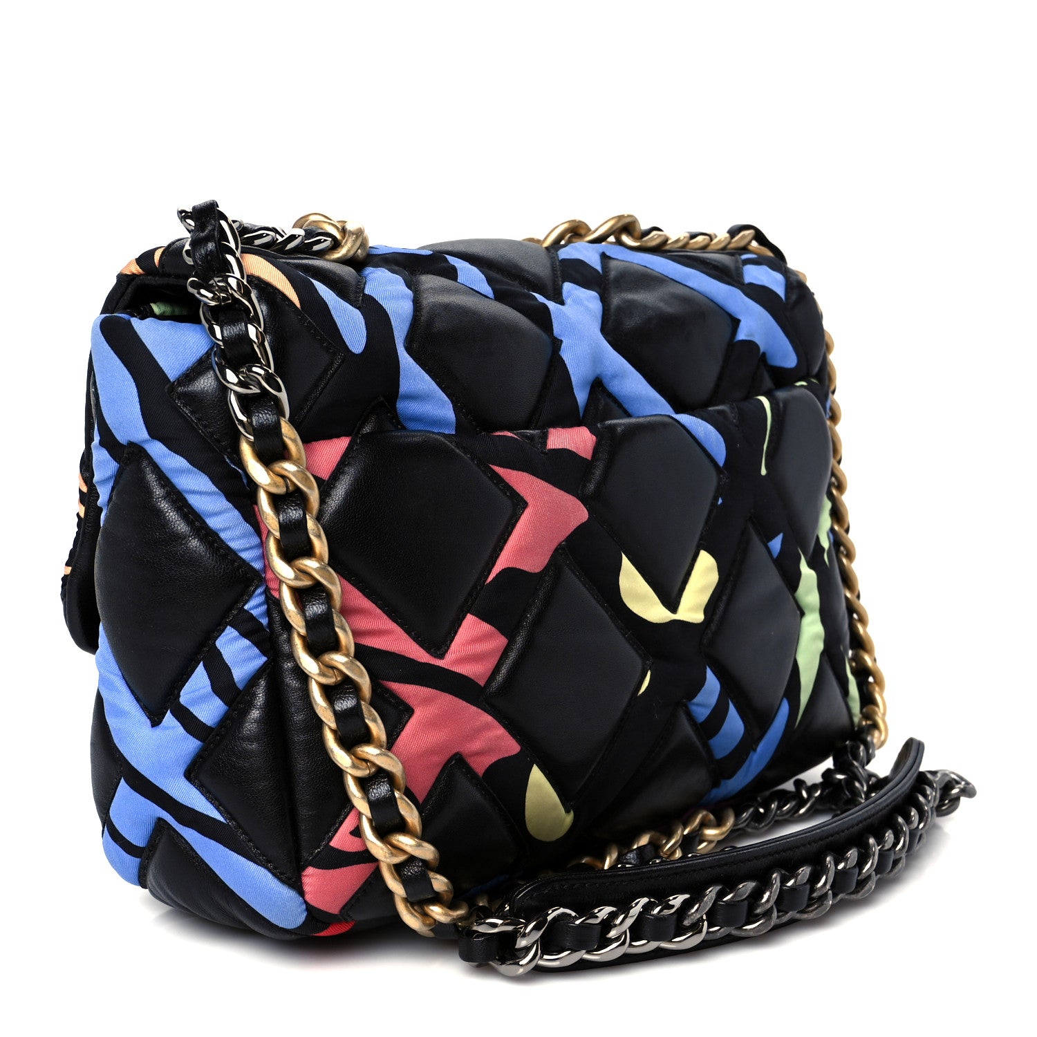 Chanel Lambskin Printed Fabric Medium Chanel 19 Flap Black Multicolor 3 of 10