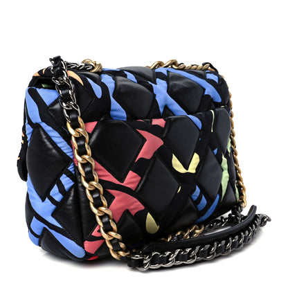 Chanel Lambskin Printed Fabric Medium Chanel 19 Flap Black Multicolor 3 of 10
