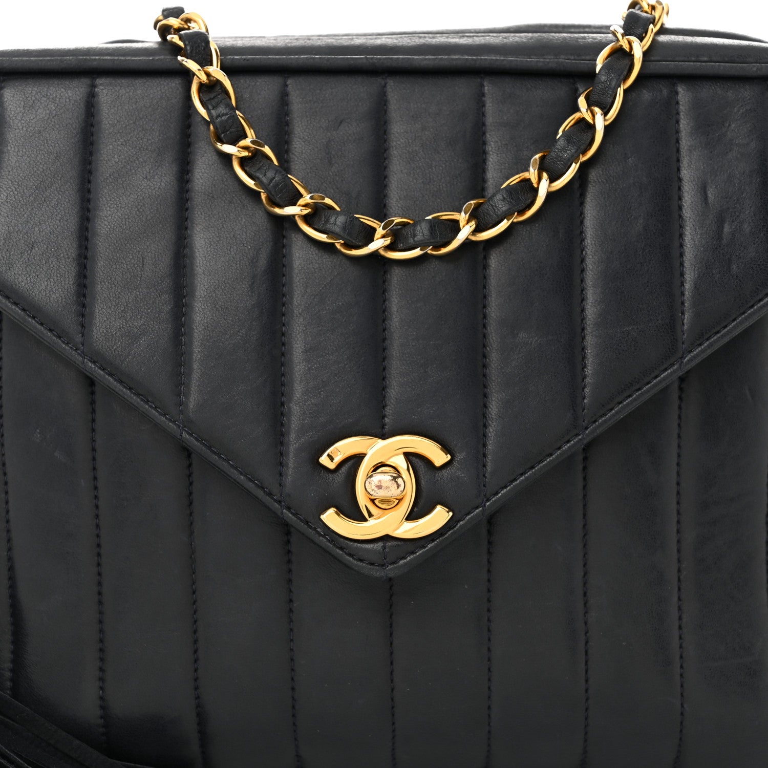 Chanel Lambskin Vertical Quilted Flap Camera Case Navy Blue 9 of 11