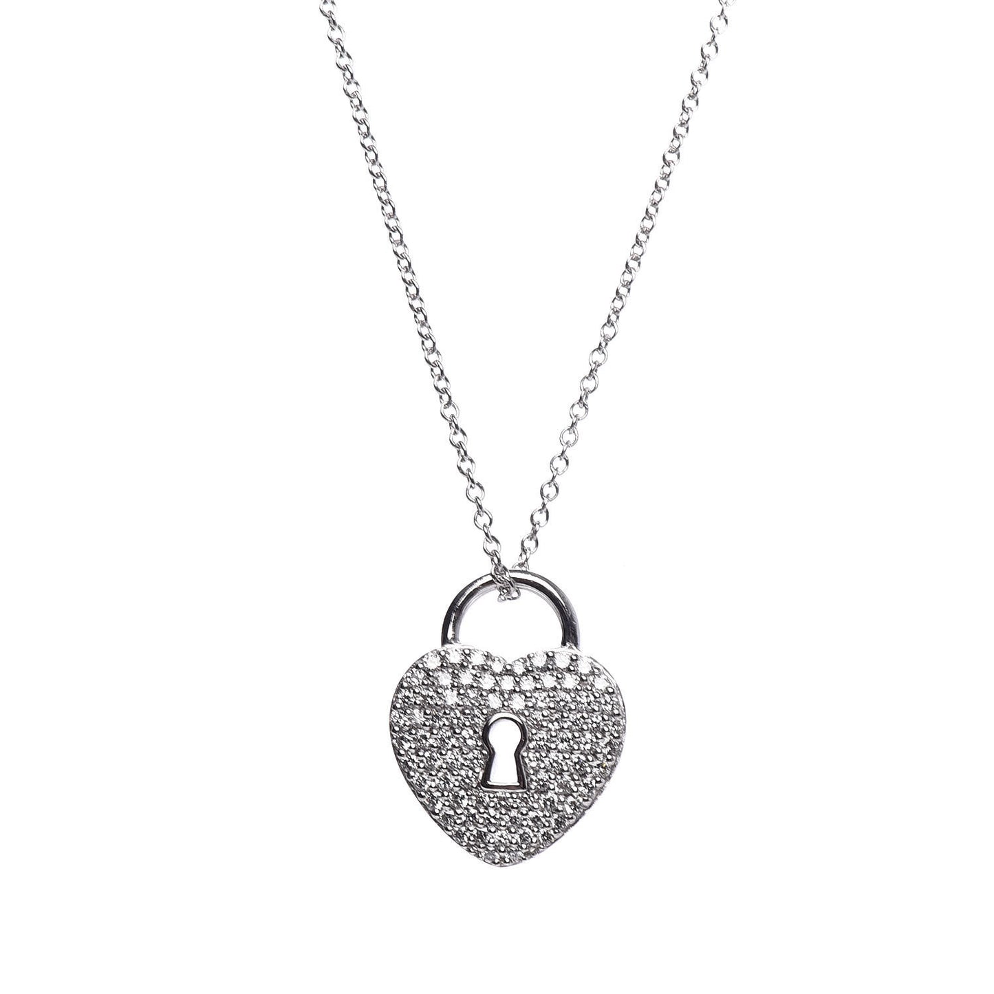 Platinum Diamond Small Heart Lock Pendant Necklace
