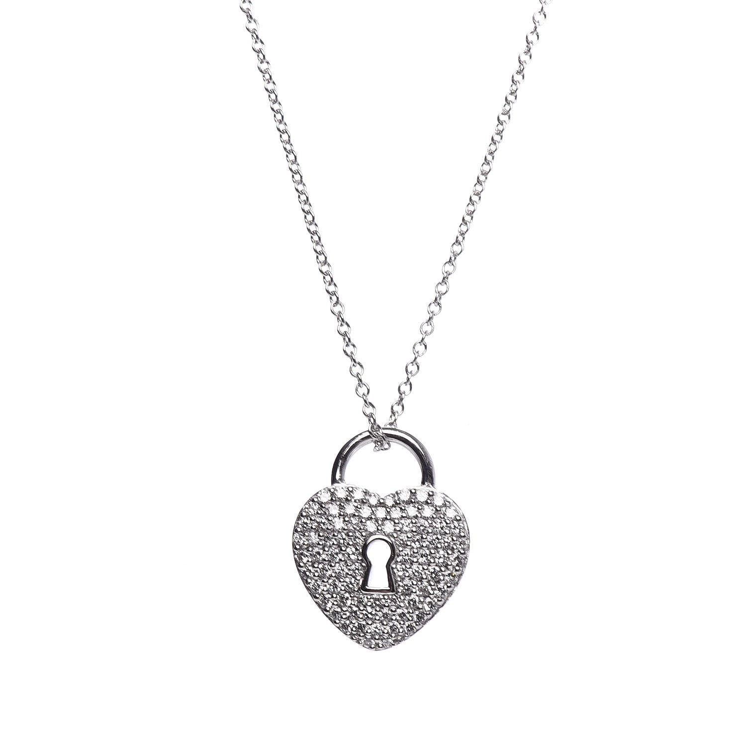 Tiffany Platinum Diamond Small Heart Lock Pendant Necklace 4 of 7