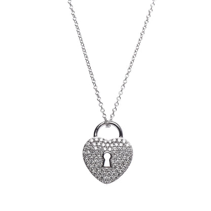 Tiffany Platinum Diamond Small Heart Lock Pendant Necklace 4 of 7