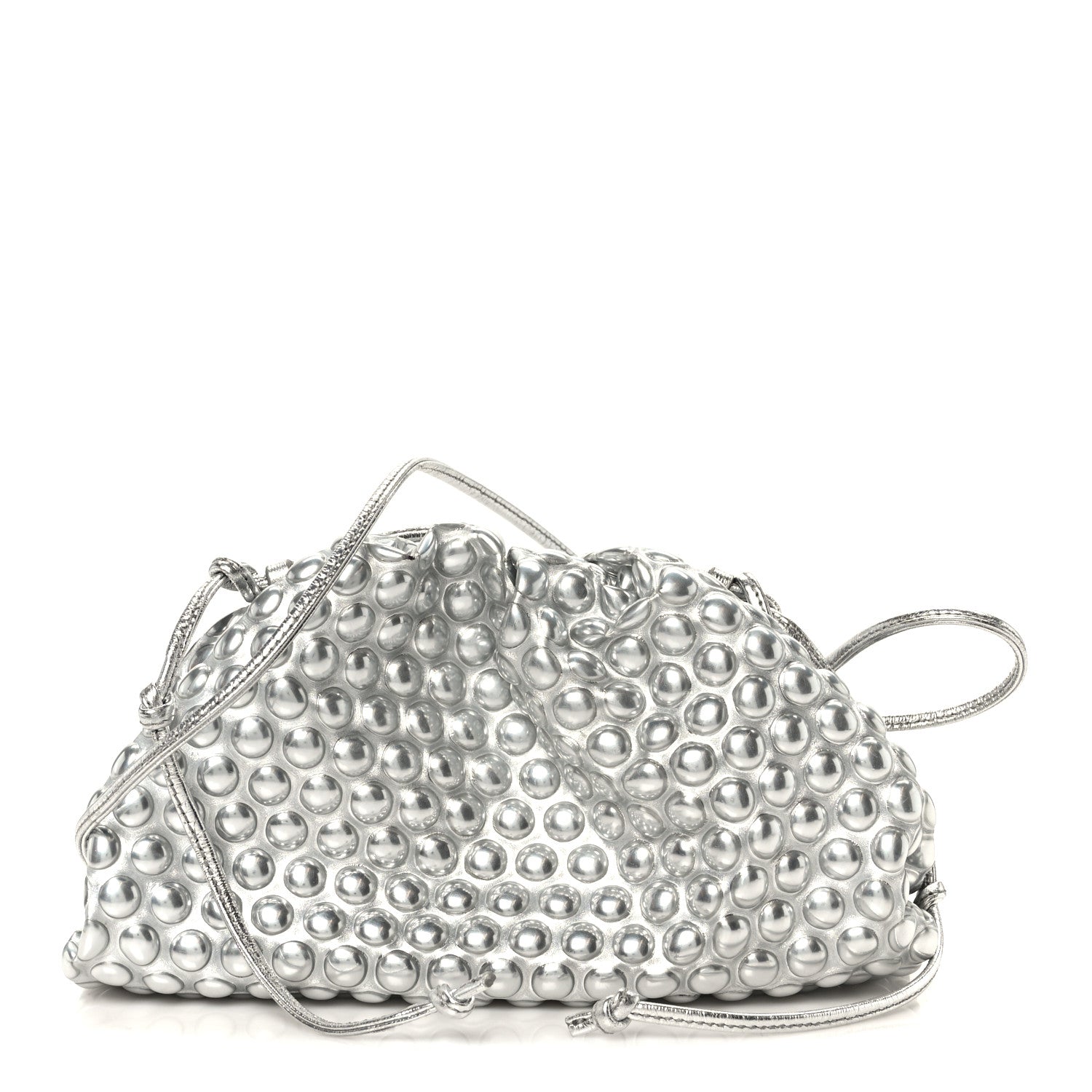 Bottega Veneta Metallic Fabric Bubble Wrap The Mini Pouch Silver 1 of 9