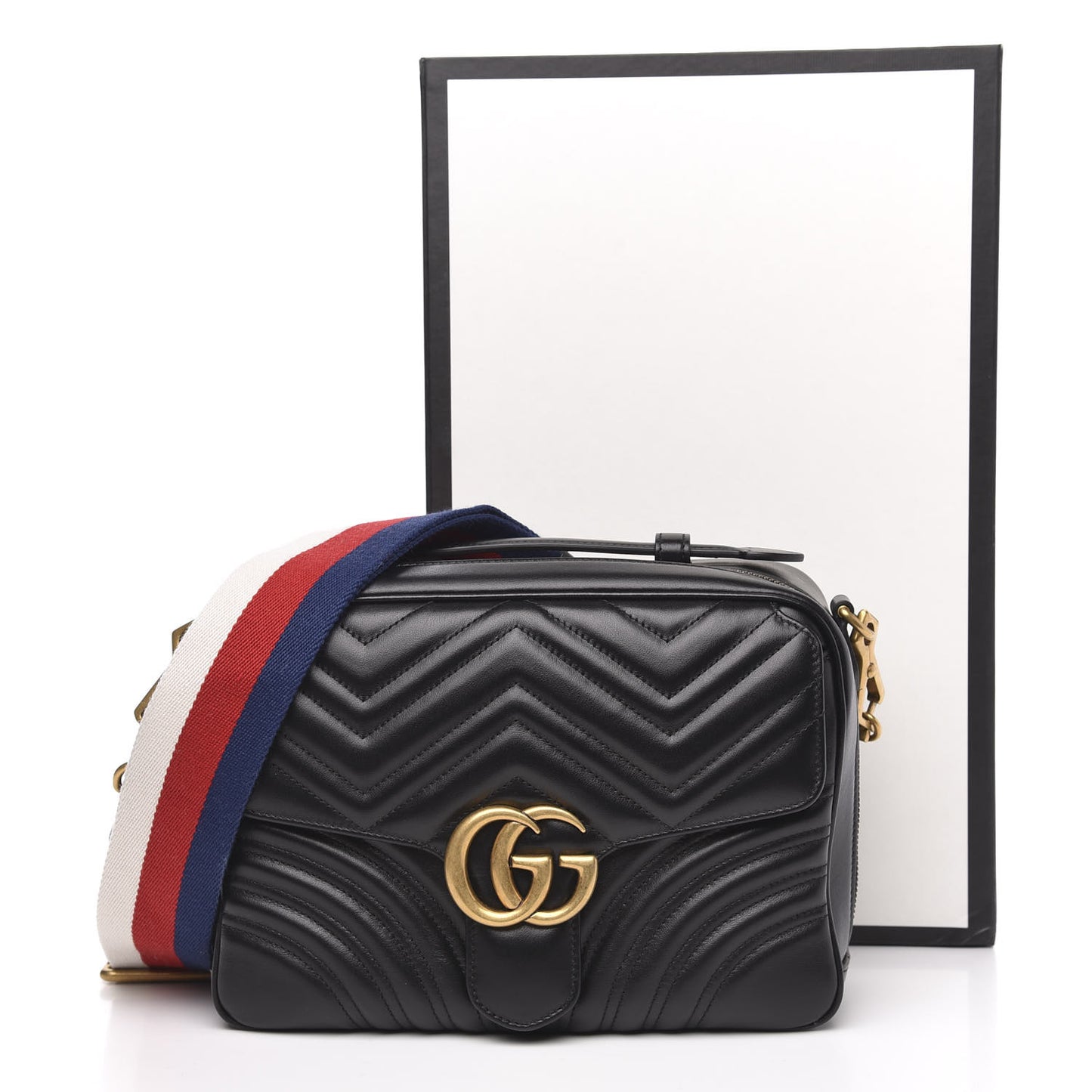 Calfskin Matelasse Sylvie Web Small GG Marmont Top Handle Shoulder Bag Black