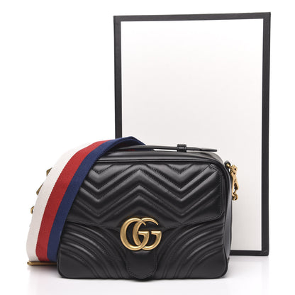 Gucci Calfskin Matelasse Sylvie Web Small GG Marmont Top Handle Shoulder Bag Black 11 of 11