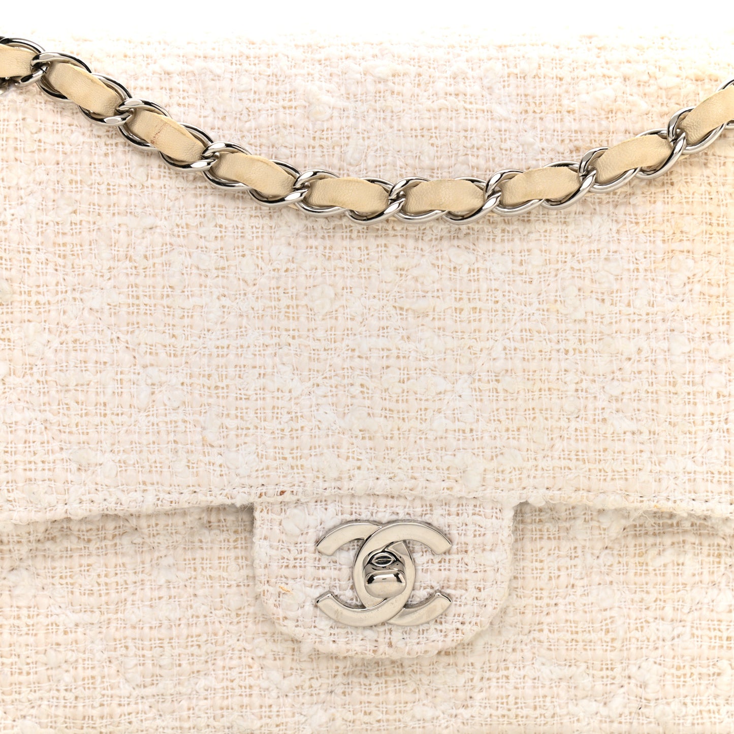 Tweed Medium Double Flap White