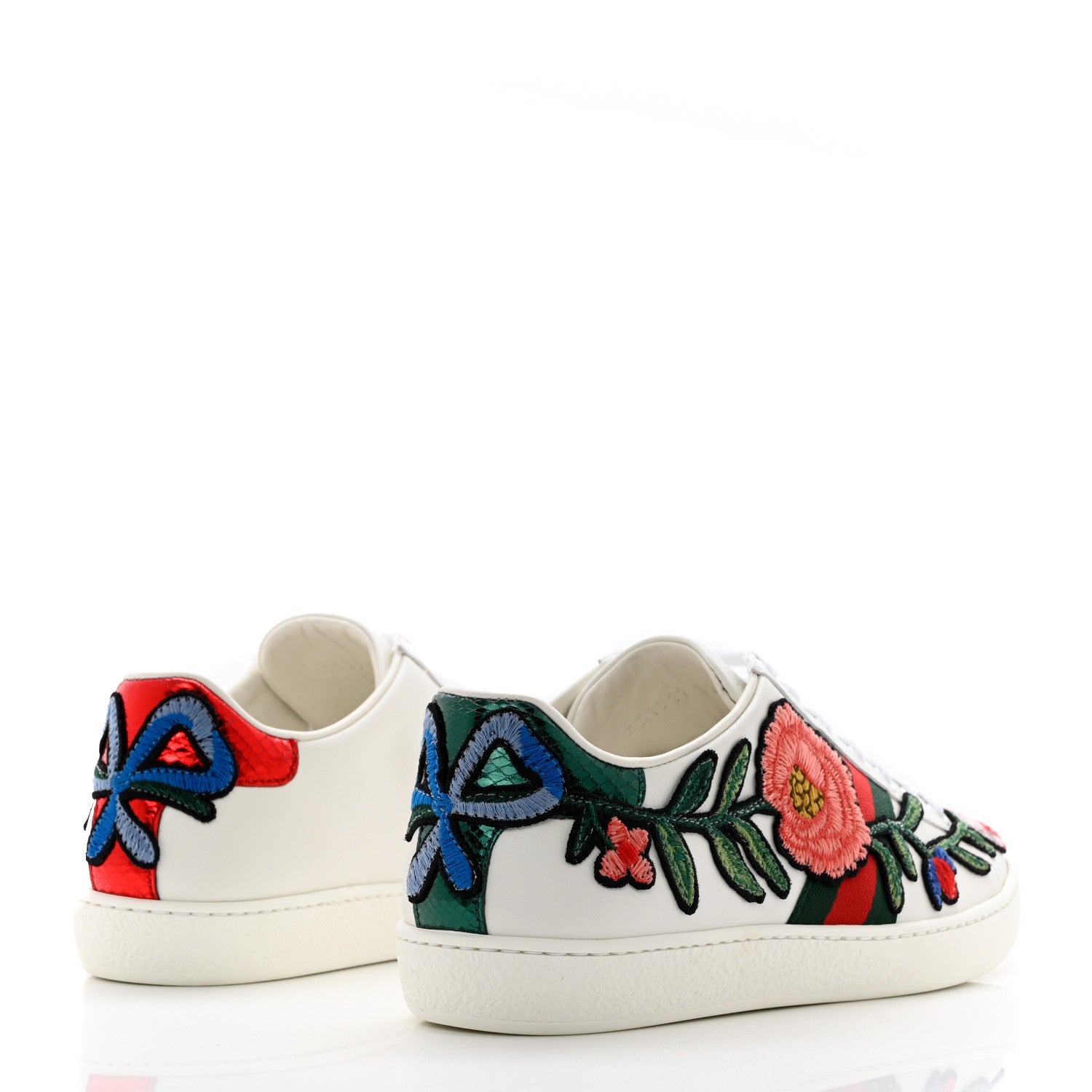 Gucci Calfskin Web Floral Embroidered Womens Ace Sneakers 37 White 4 of 9