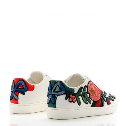 Gucci Calfskin Web Floral Embroidered Womens Ace Sneakers 37 White 4 of 9