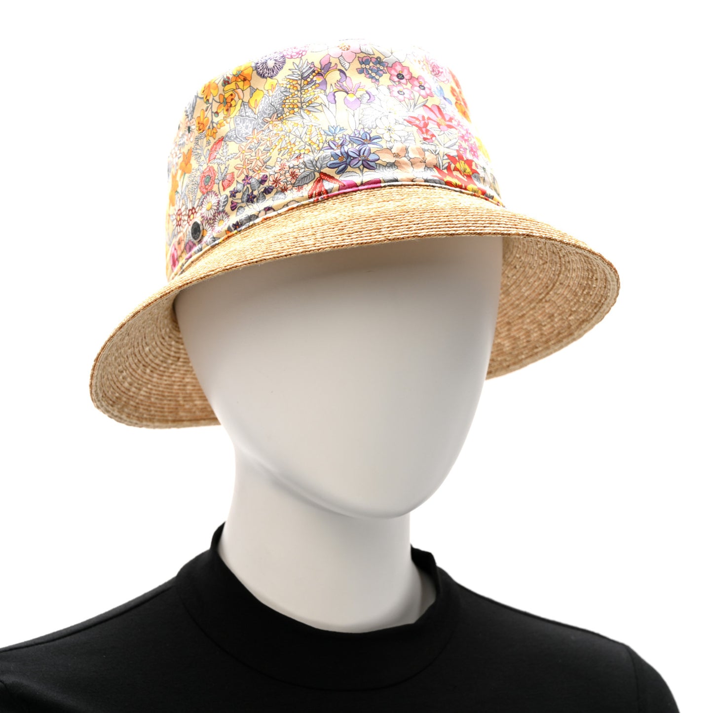 Straw Silk Cotton Harper Bloom Bucket Hat 58 Naturel Beige