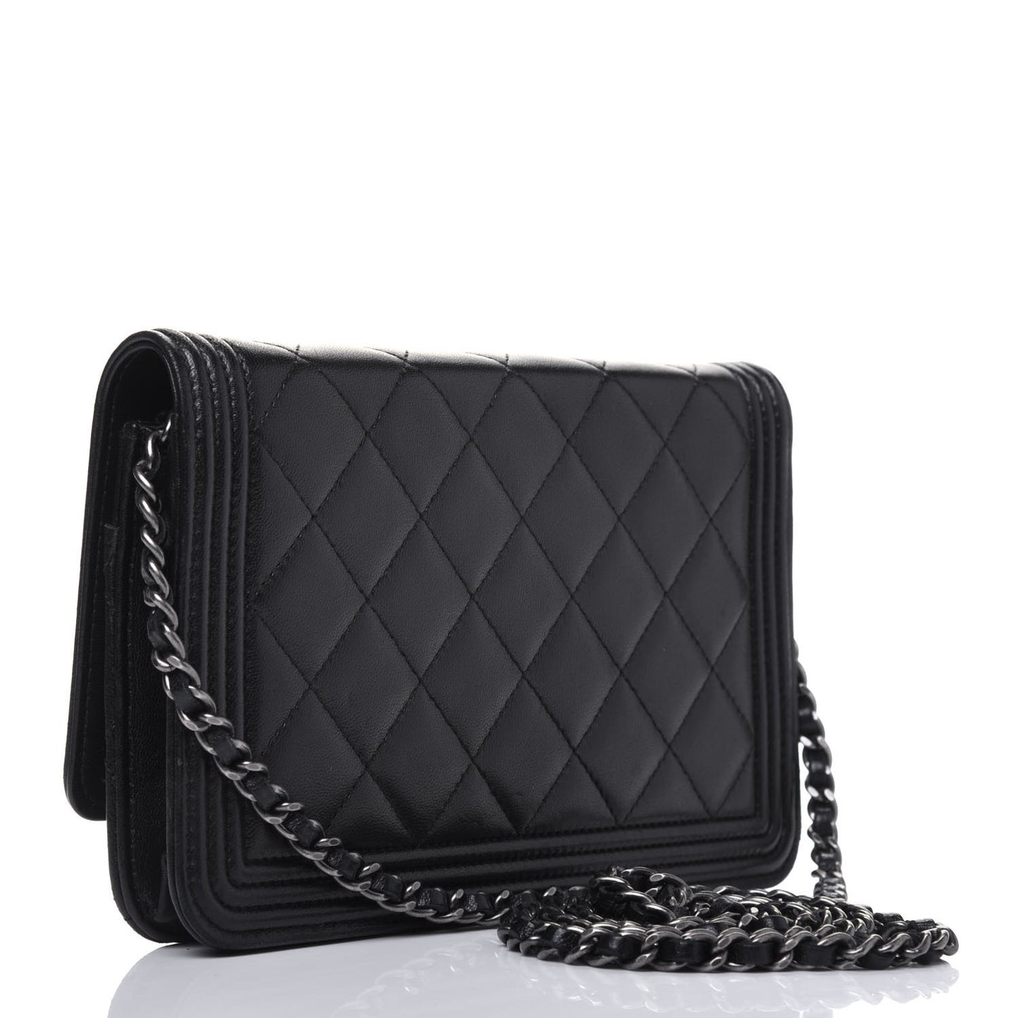 Lambskin Quilted Boy Wallet On Chain WOC Black