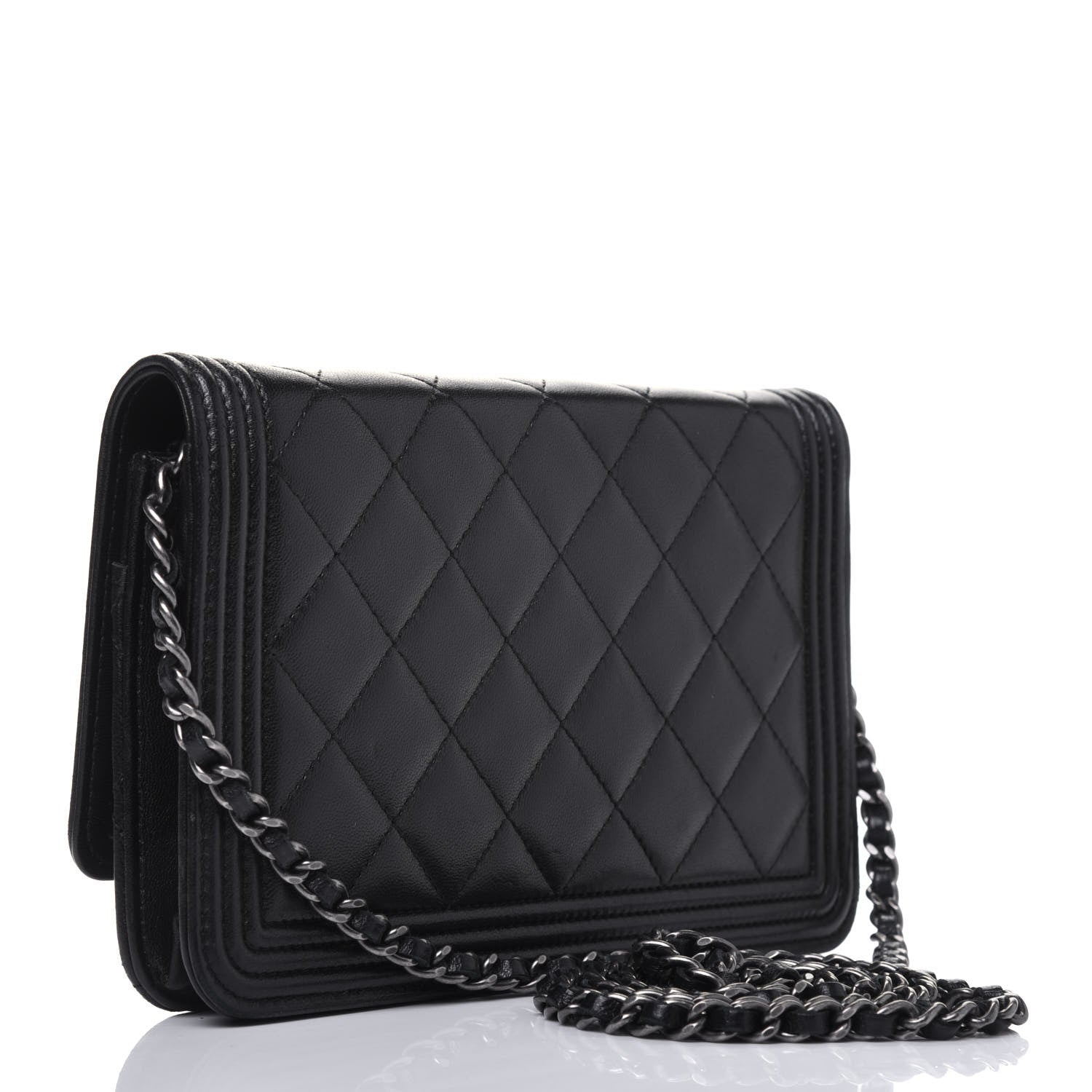 Chanel Lambskin Quilted Boy Wallet On Chain WOC Black 2 of 15