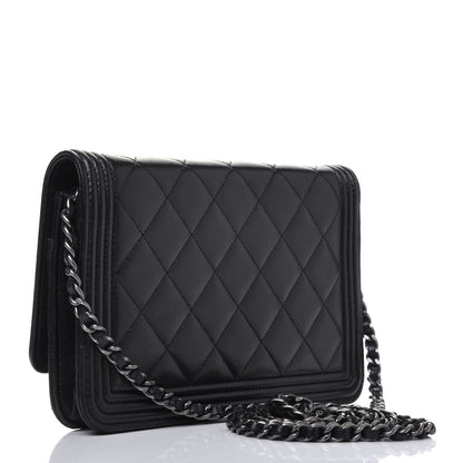 Chanel Lambskin Quilted Boy Wallet On Chain WOC Black 2 of 15
