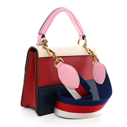Gucci Calfskin Sylvie Web Small Queen Margaret Top Handle Bag Blue Agata Hibiscus Red Mystic White Sugar Pink 3 of 10