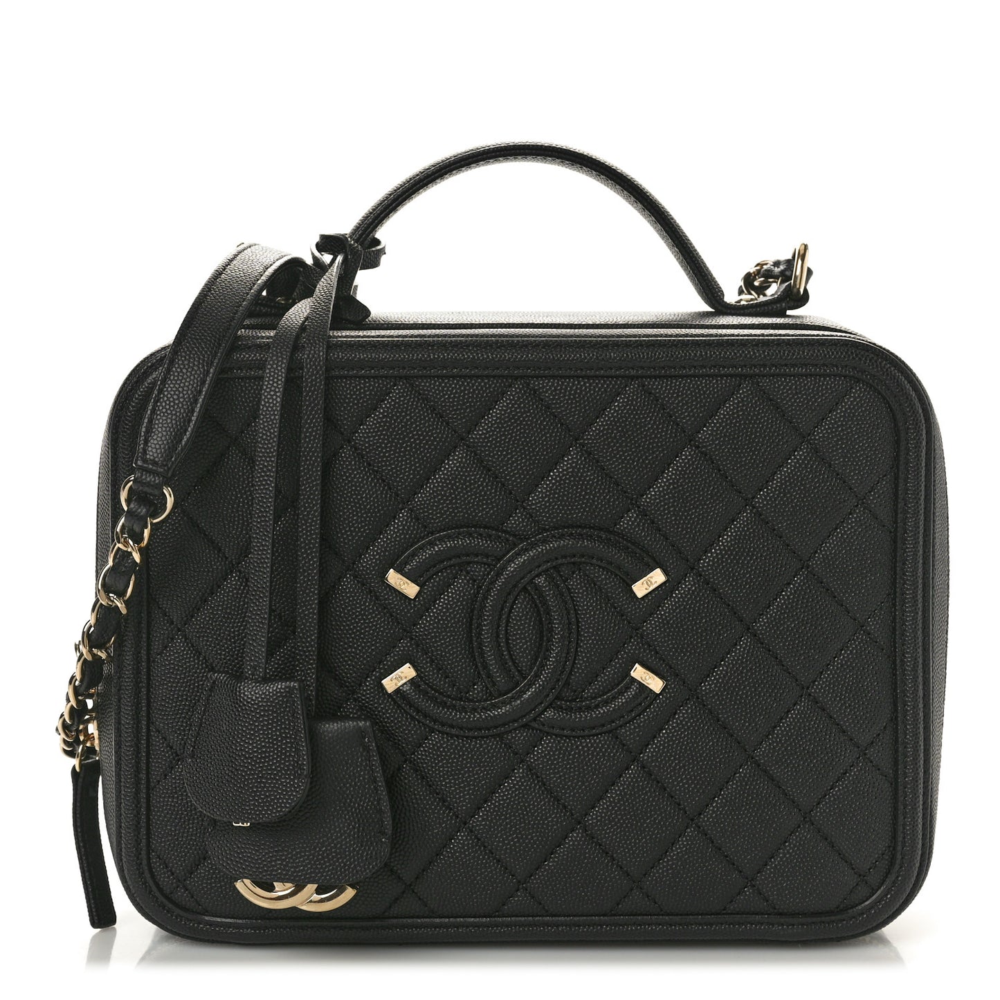 Caviar Quilted Large CC Filigree Vanity Case Black
