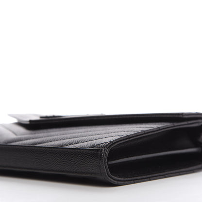 Saint Laurent Grain De Poudre Matelasse Chevron Monogram Chain Wallet Black 7 of 10